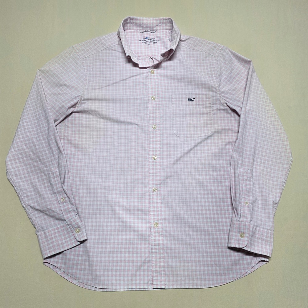 Vineyard Vines On-The-Go Performance Pink Gingham Button Down Shirt Mens Medium